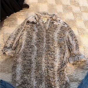 Fig and Flower Snake Print Button Down Shirt - Black and Tan